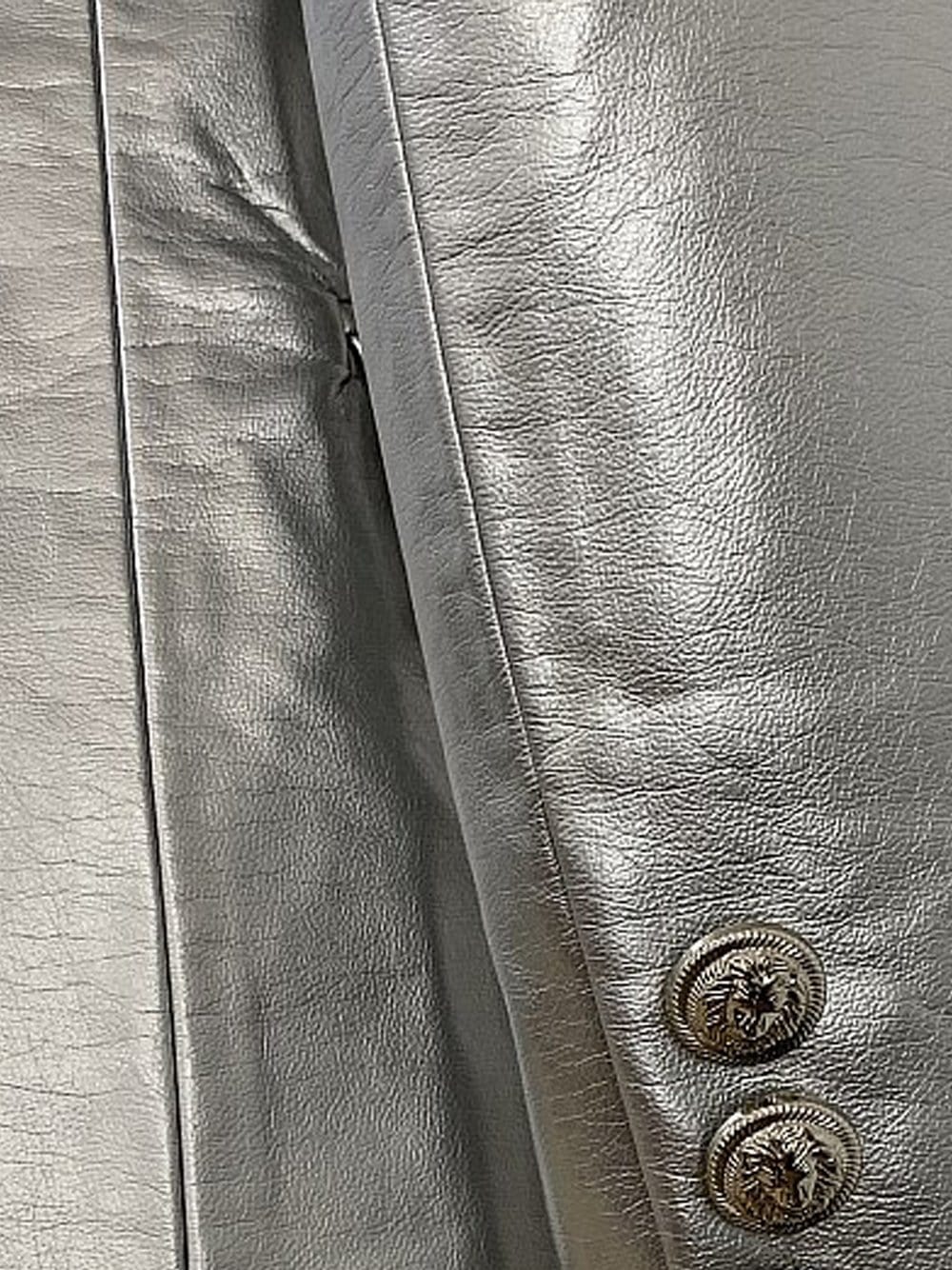 UNTITLED Double-Breasted Leather Blazer in Silver