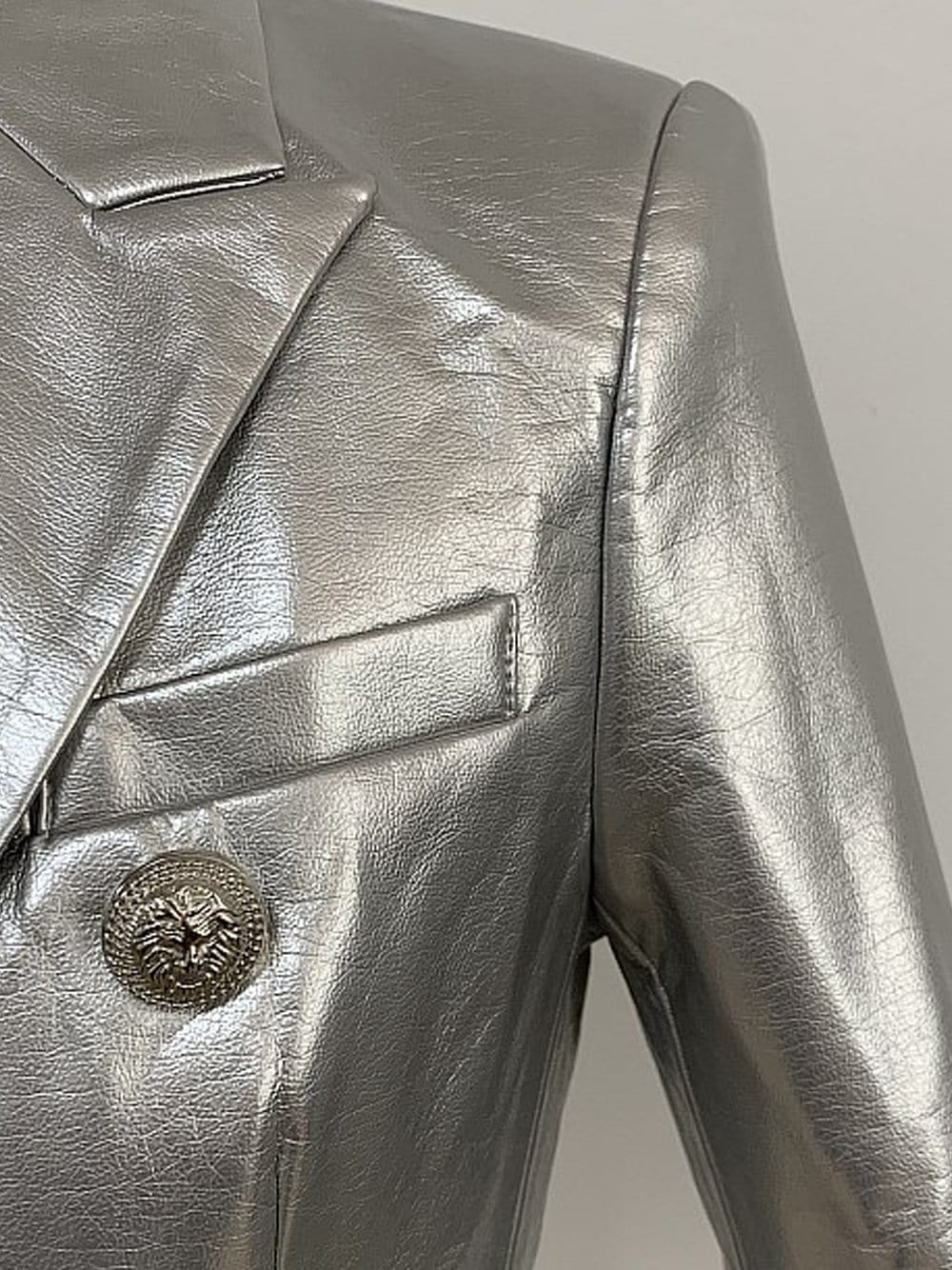 UNTITLED Double-Breasted Leather Blazer in Silver