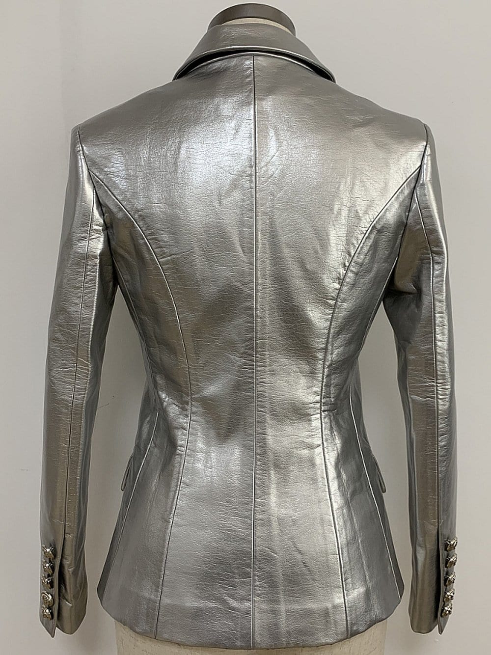 UNTITLED Double-Breasted Leather Blazer in Silver