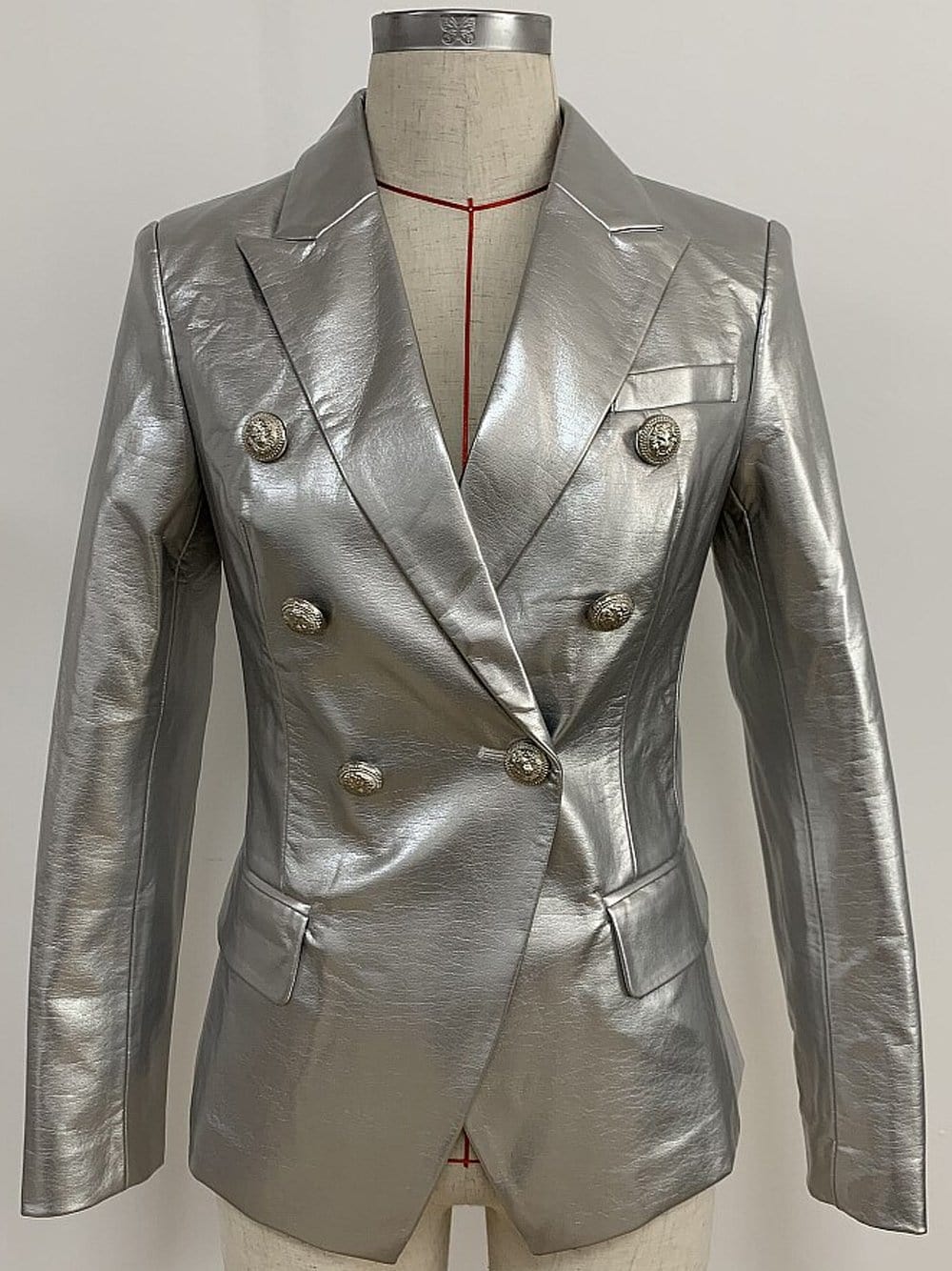 UNTITLED Double-Breasted Leather Blazer in Silver