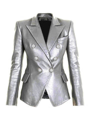 UNTITLED Zweireihiger Lederblazer in Silber