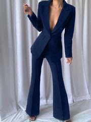 NAOMA Blazer & Flared Pants Set in Navy