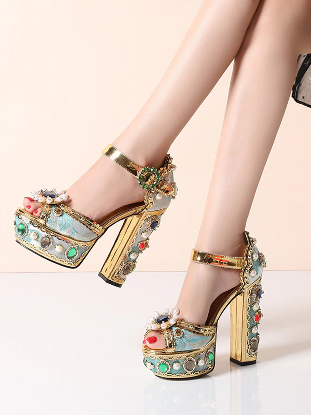 PALAIS Rhinestone-Embellished Block-Heels