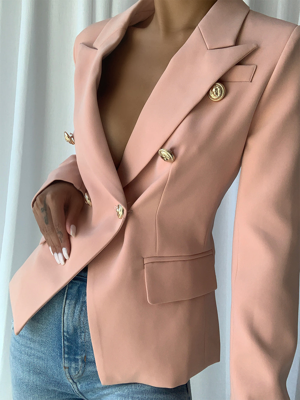 Double Breasted Blazer in Nude