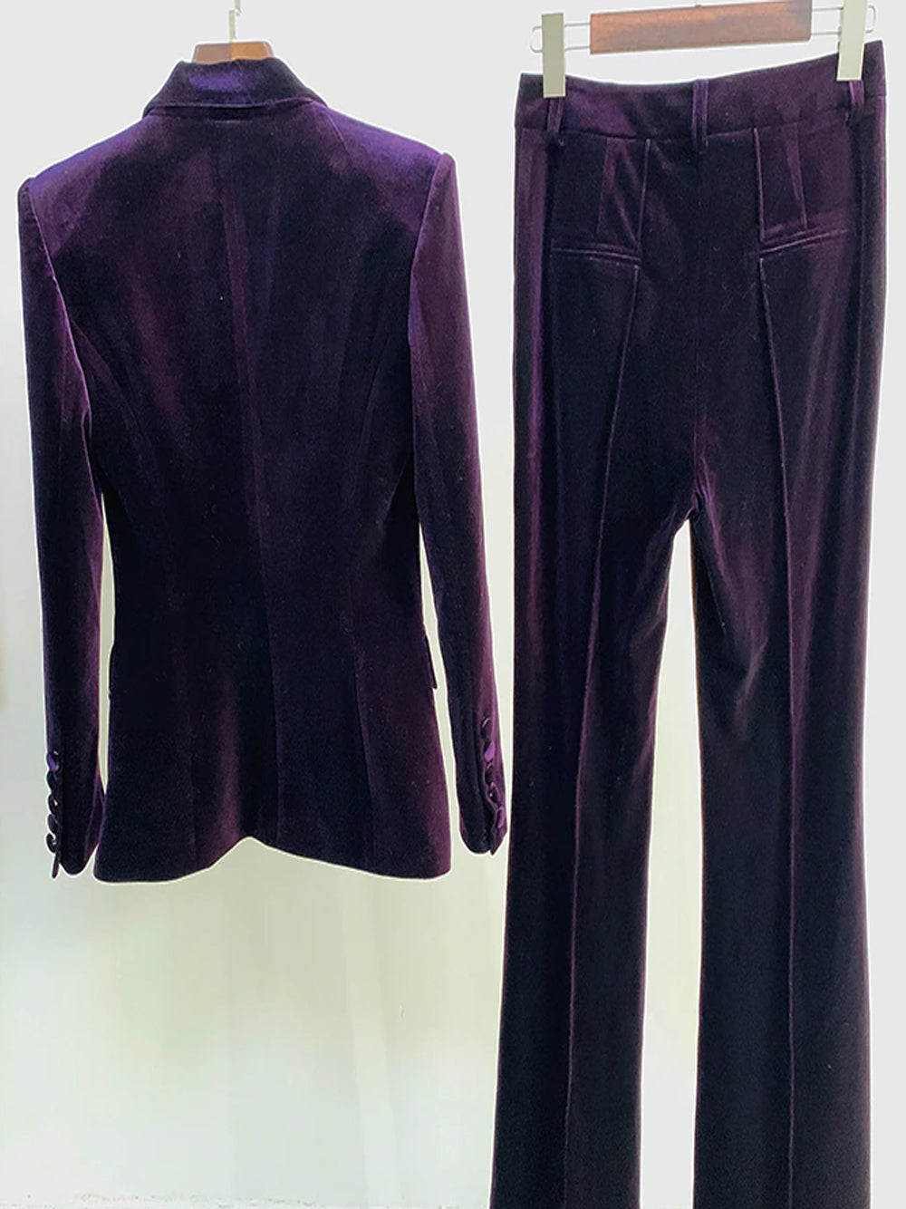 Conjunto de blazer de terciopelo y pantalón acampanado HINIYA en morado