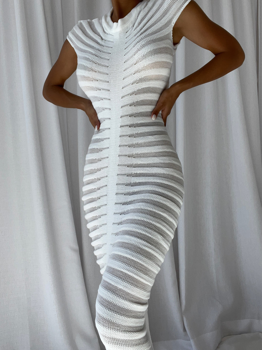 JAE SS Sheer Midi Dress in White