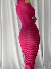 JAE SS Sheer Midi Dress in Fuchsia