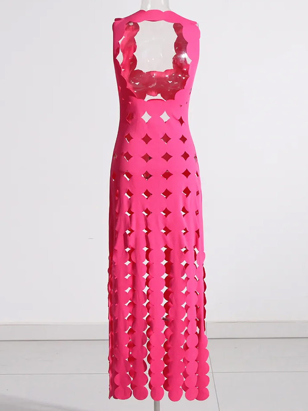 CERA Appliqué Fringe Maxi Dress in Fuchsia