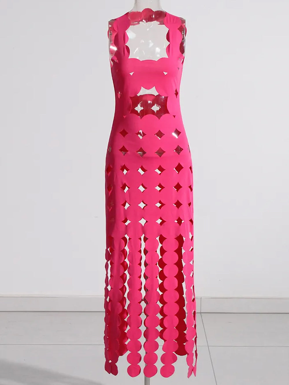 CERA Appliqué Fringe Maxi Dress in Fuchsia