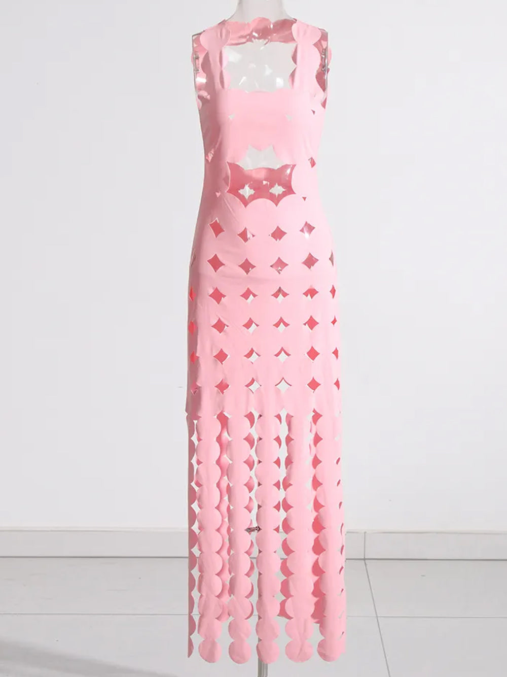 CERA Appliqué Fringe Maxi Dress in Pink