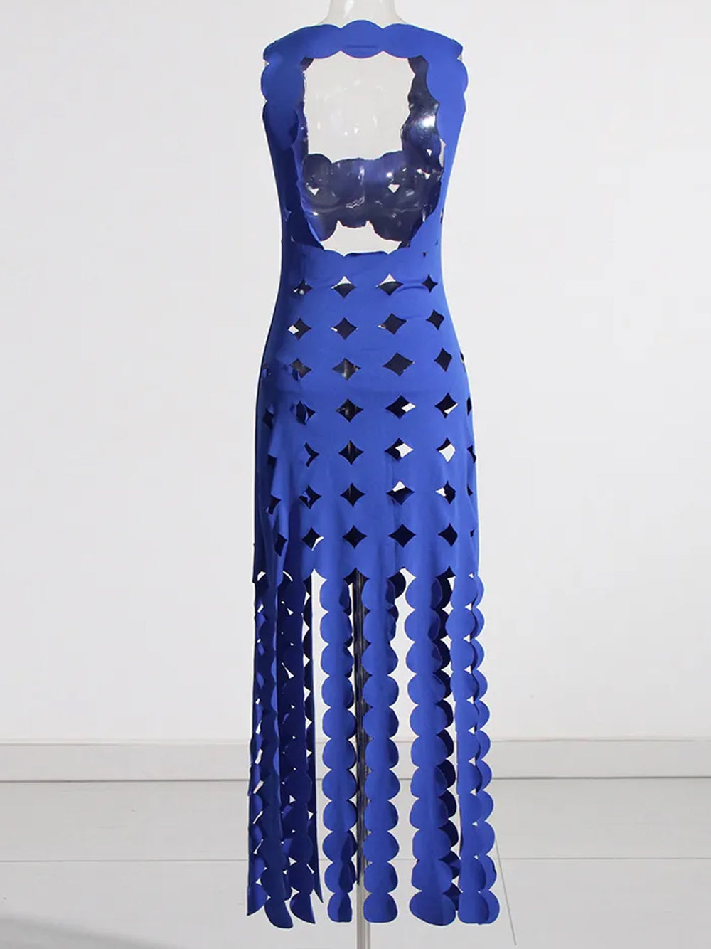 CERA Appliqué Fringe Maxi Dress in Blue