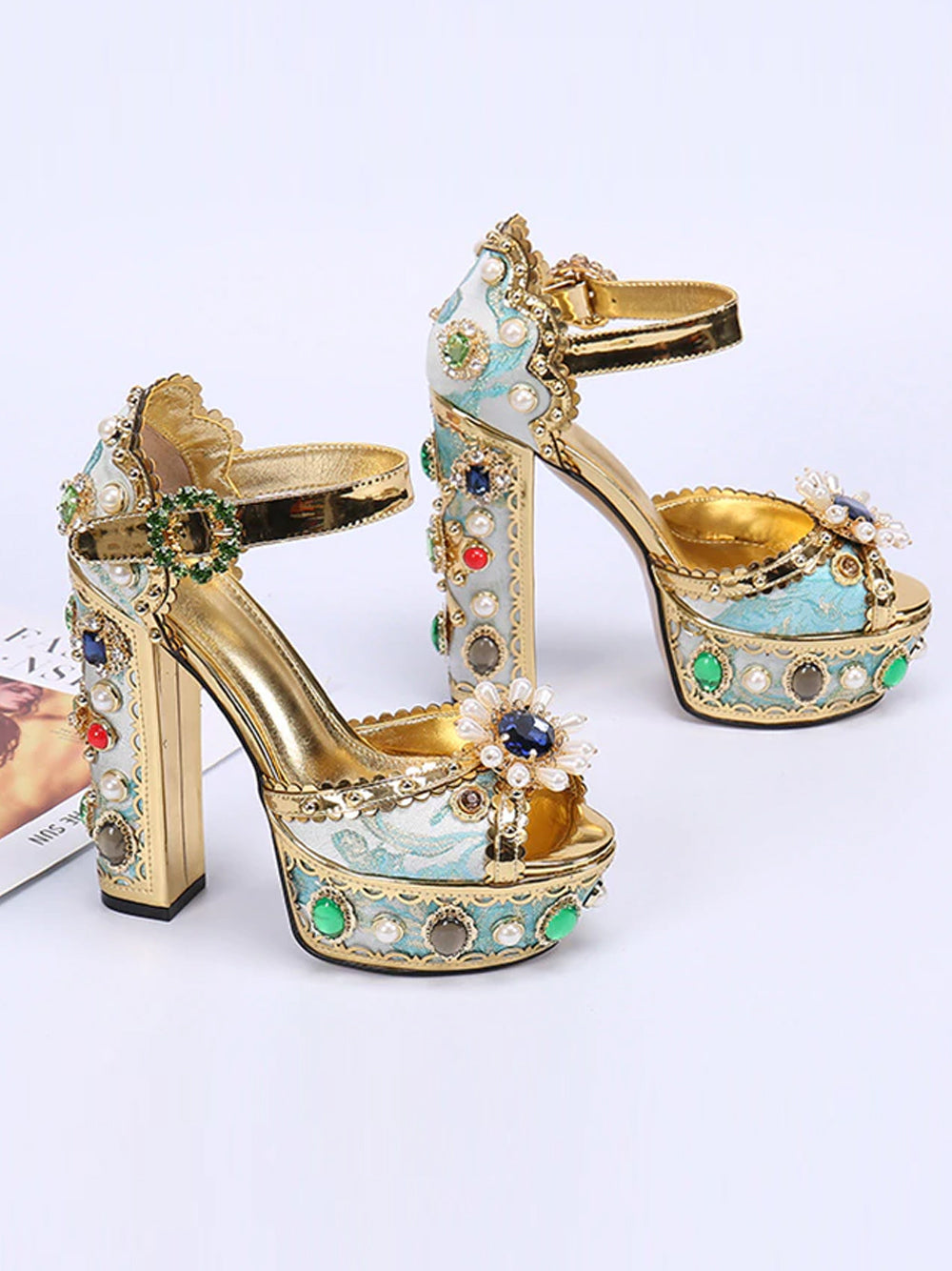 PALAIS Rhinestone-Embellished Block-Heels