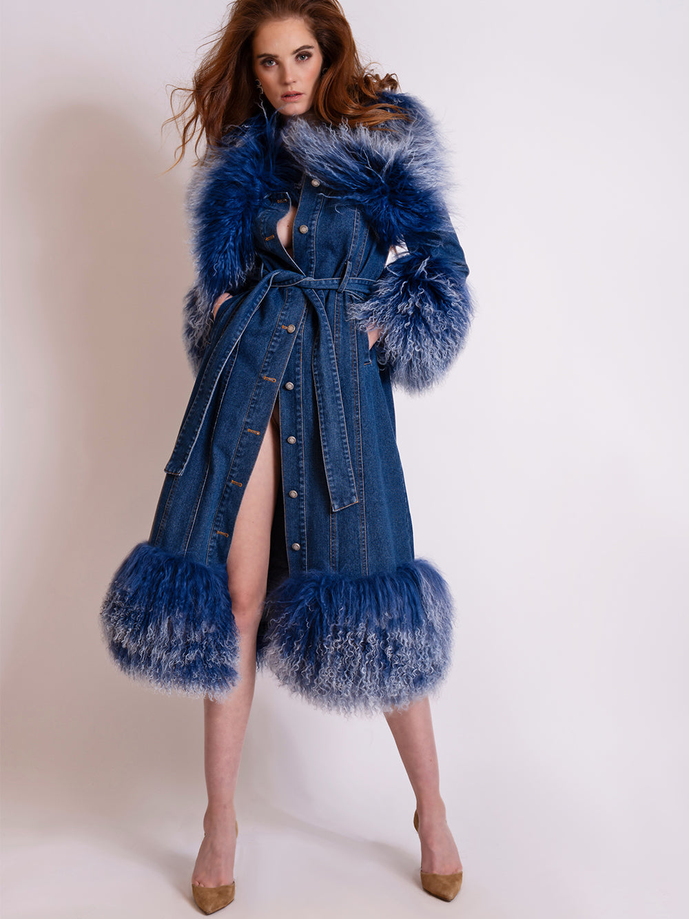 MEDUSA Denim Coat w/ Shearling Fur