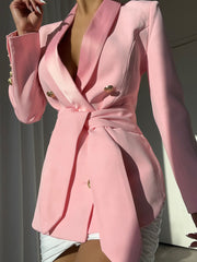 Zweireihiger Crêpe-Blazer mit Gürtel in Pink