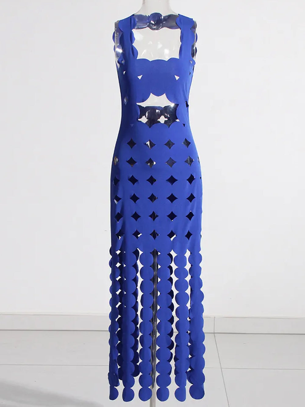 CERA Appliqué Fringe Maxi Dress in Blue