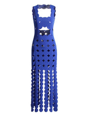 CERA Appliqué Fringe Maxi Dress in Blue