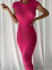 JAE SS Sheer Midi Dress in Fuchsia