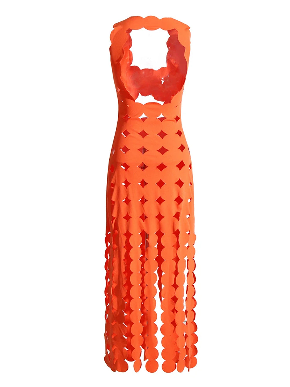 CERA Appliqué Fringe Maxi Dress in Orange