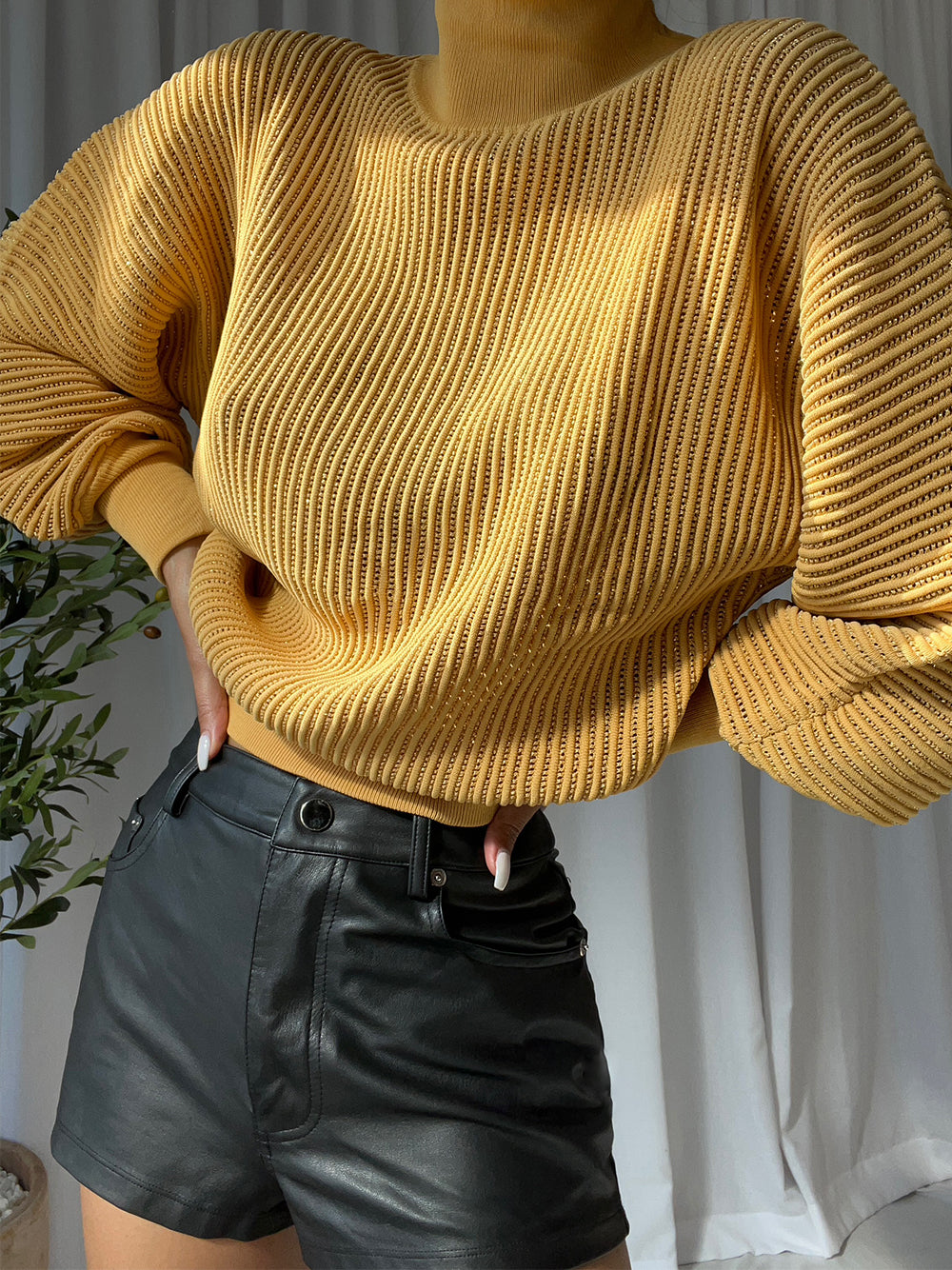 CHO Ribbed-knit Turtleneck Sweater in Brown