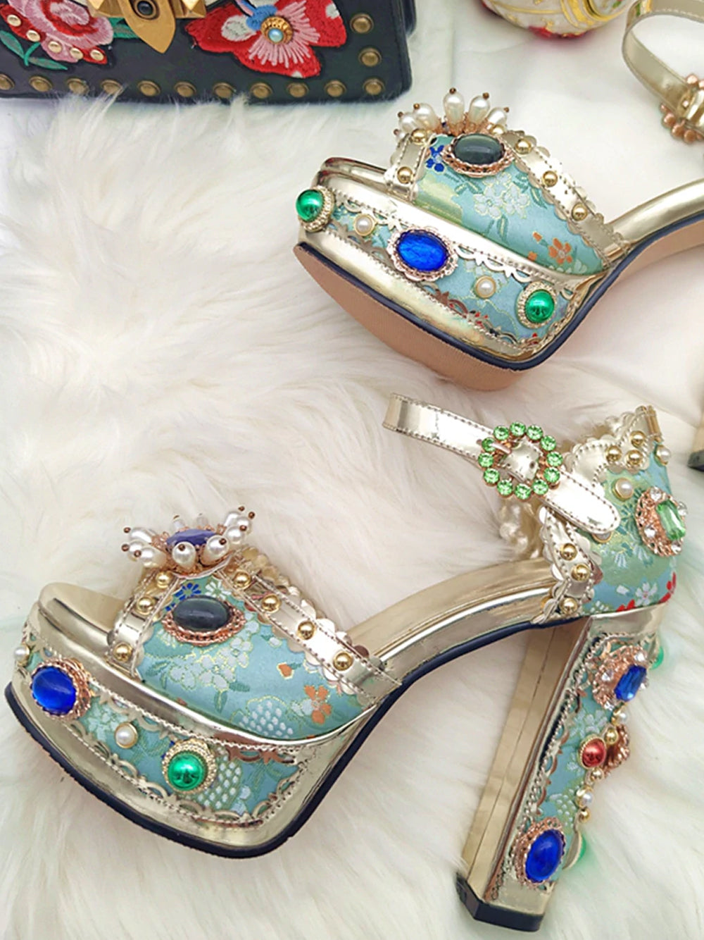 PALAIS Rhinestone-Embellished Block-Heels