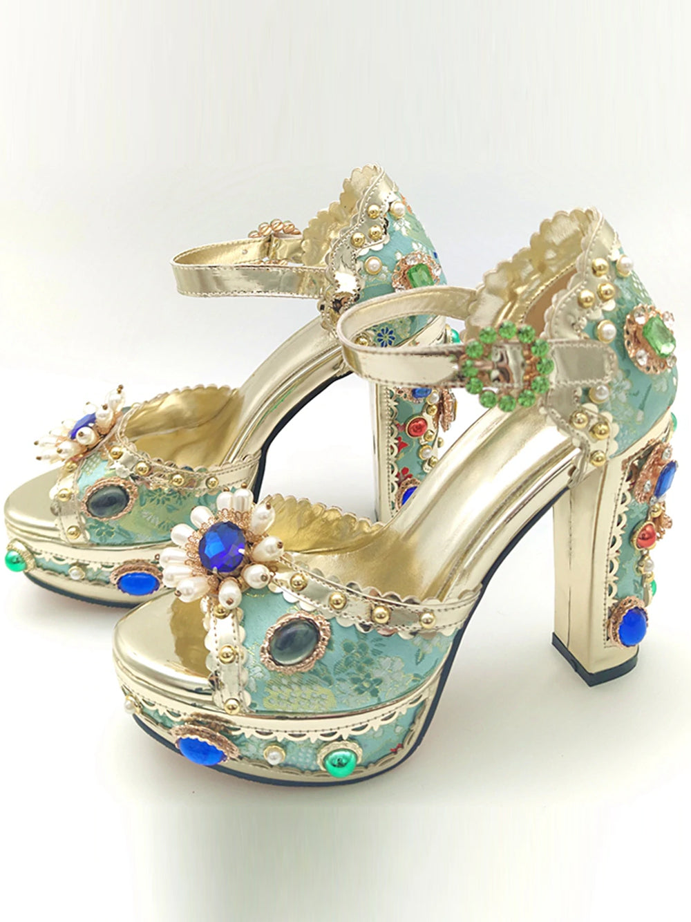 PALAIS Rhinestone-Embellished Block-Heels