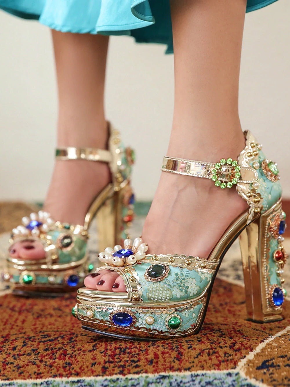 PALAIS Rhinestone-Embellished Block-Heels