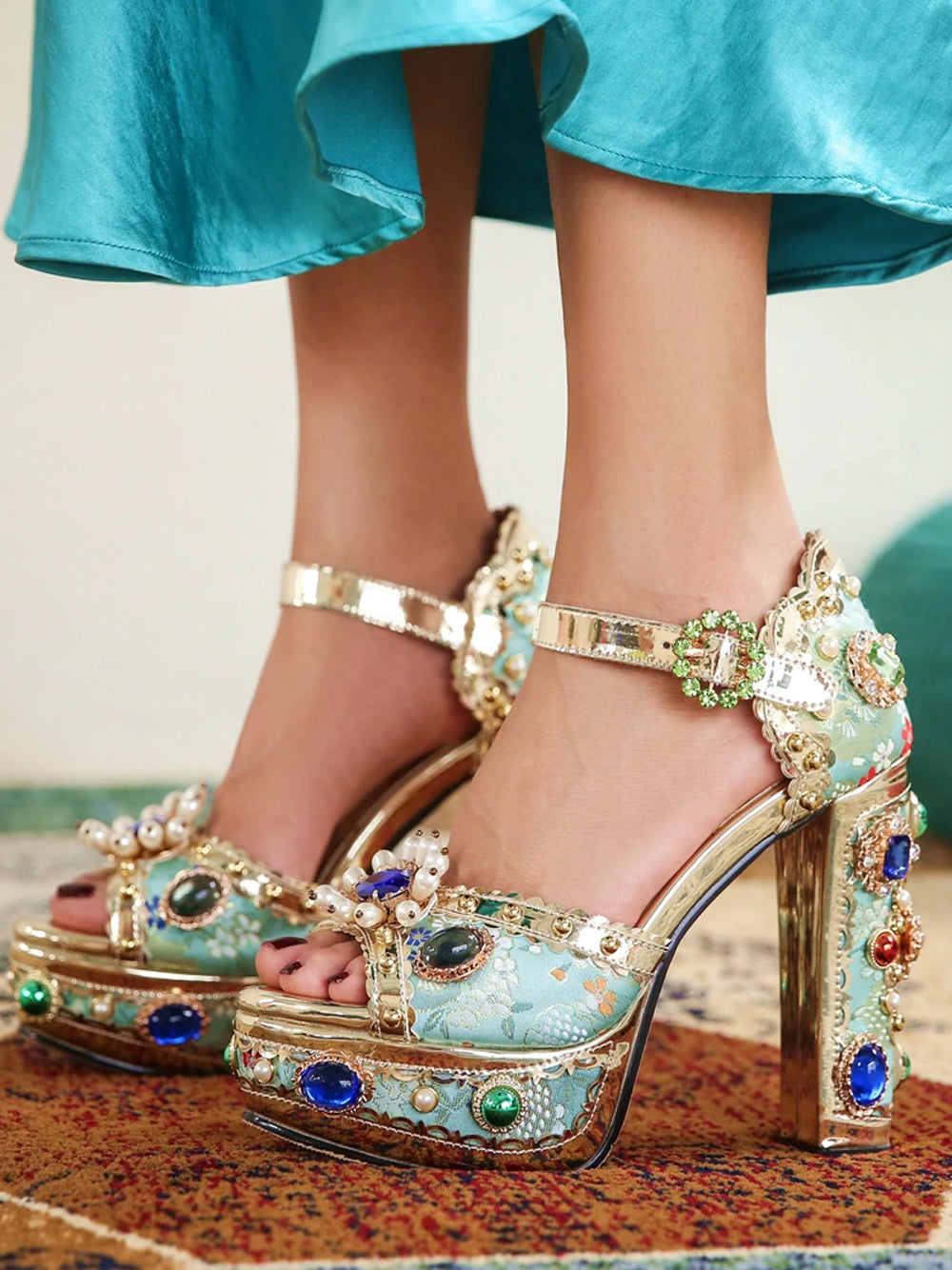 PALAIS Rhinestone-Embellished Block-Heels