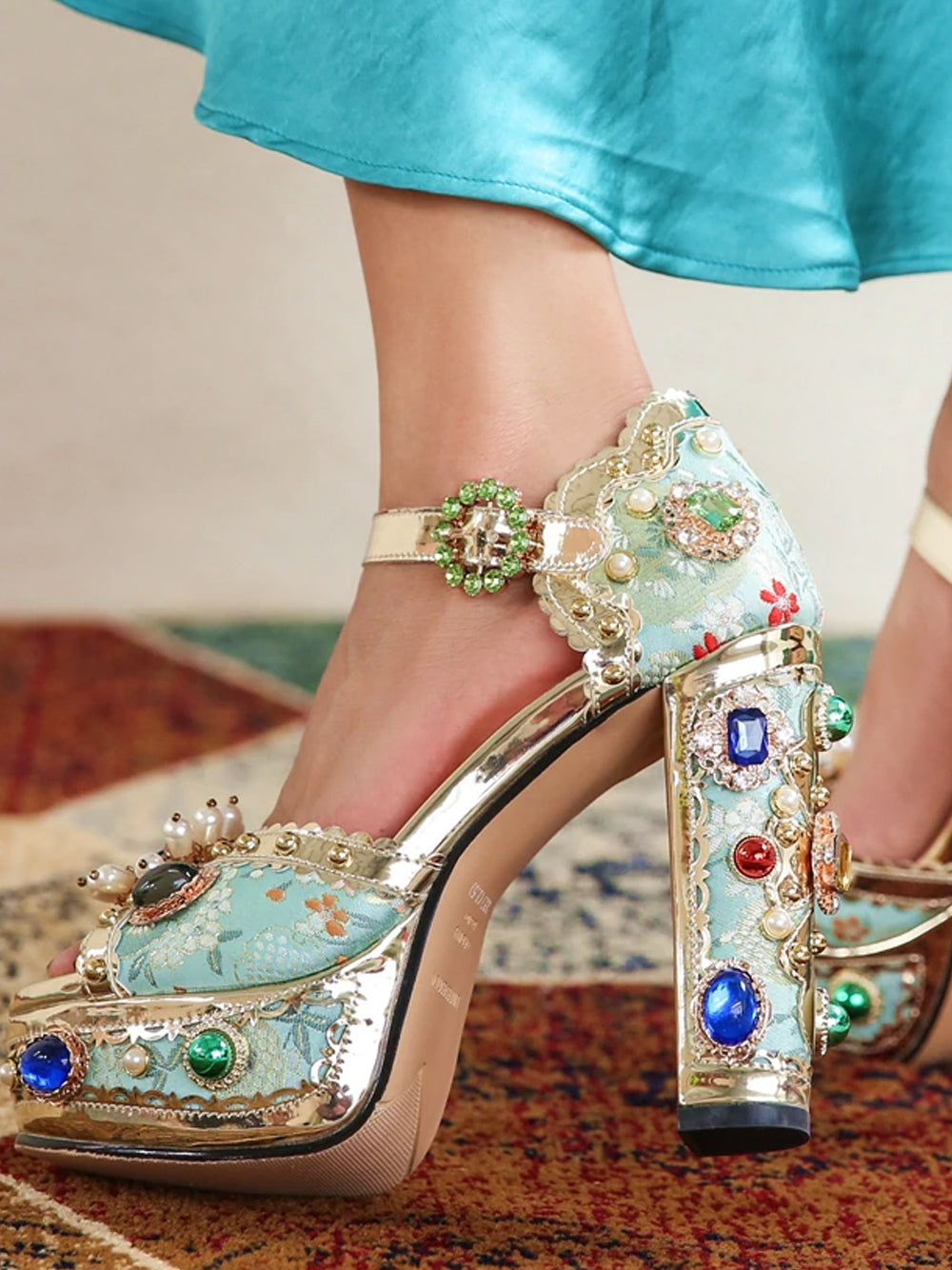 PALAIS Rhinestone-Embellished Block-Heels