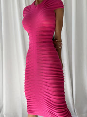 JAE SS Sheer Midi Dress in Fuchsia