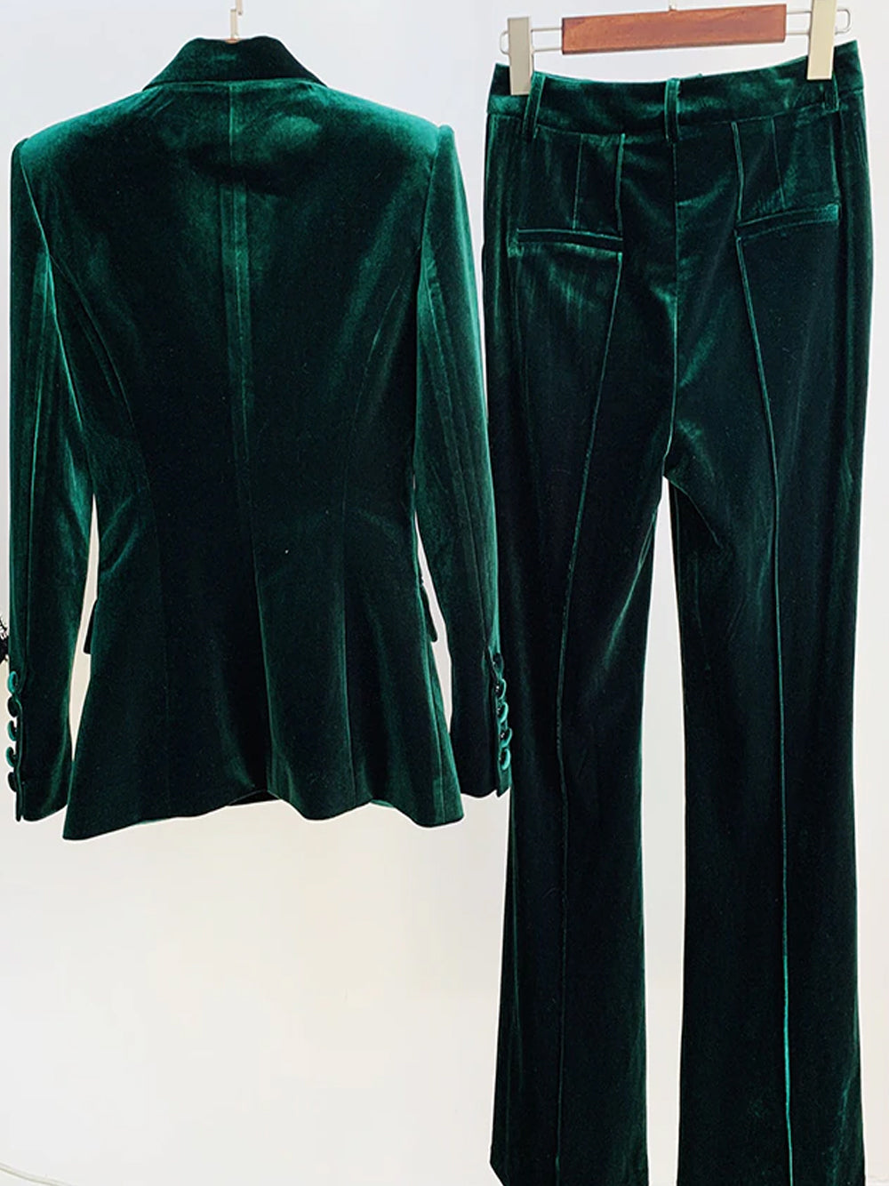 Conjunto de blazer de terciopelo y pantalón acampanado HINIYA en verde