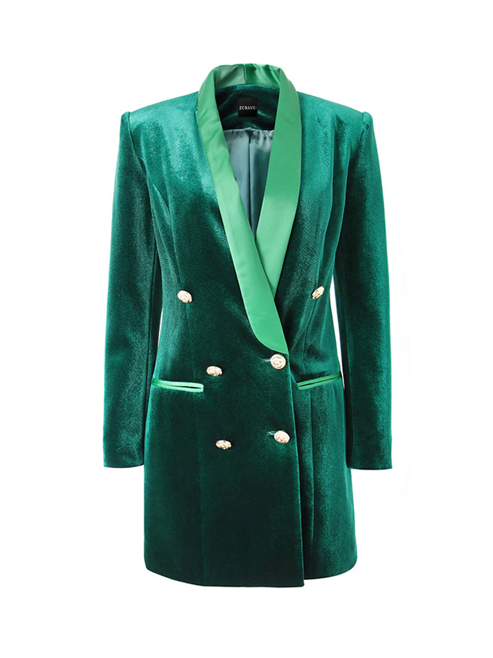 Vestido blazer de terciopelo LAPELE en verde