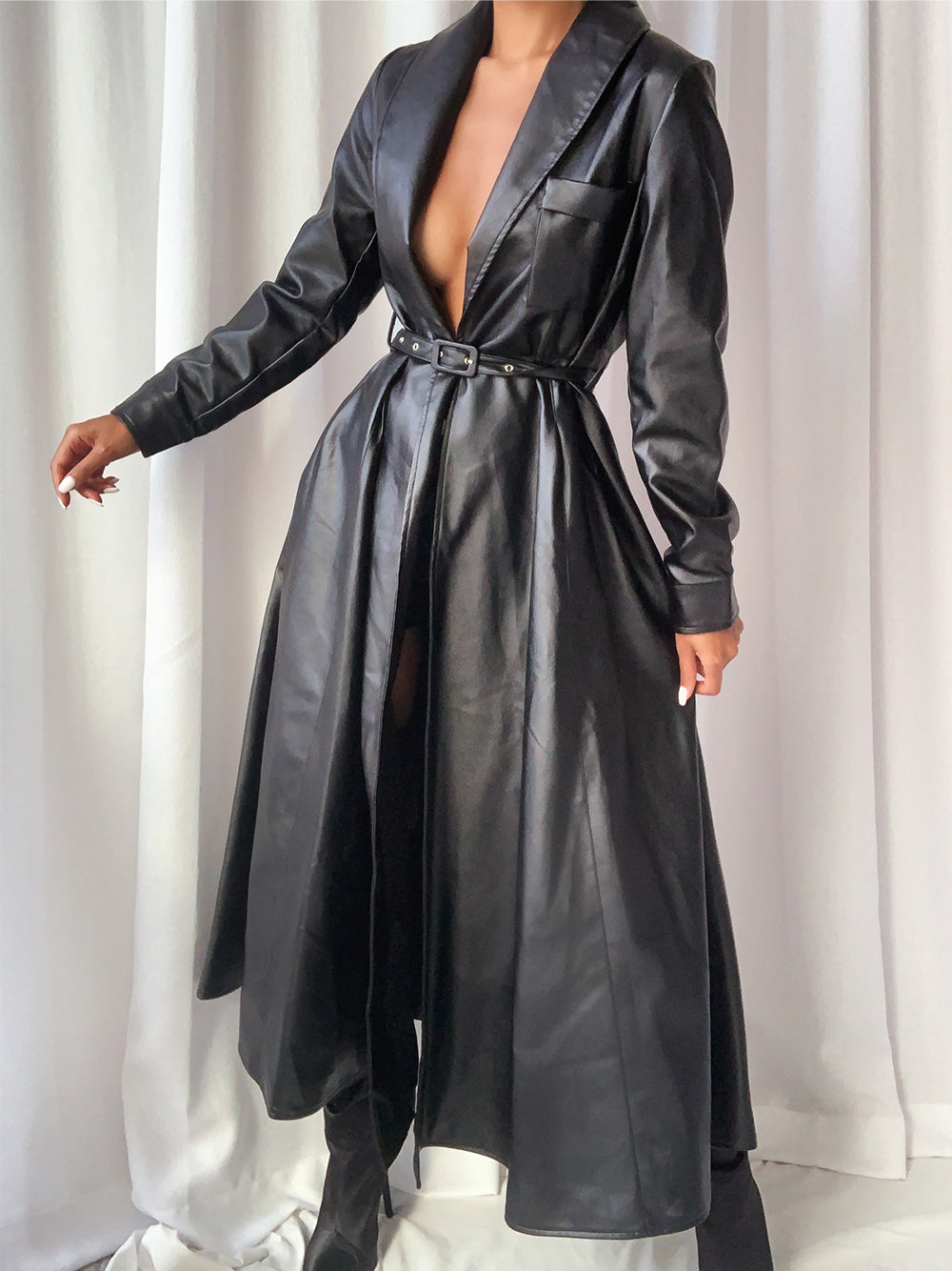 HOUDA Maxi-Trenchcoat aus Leder