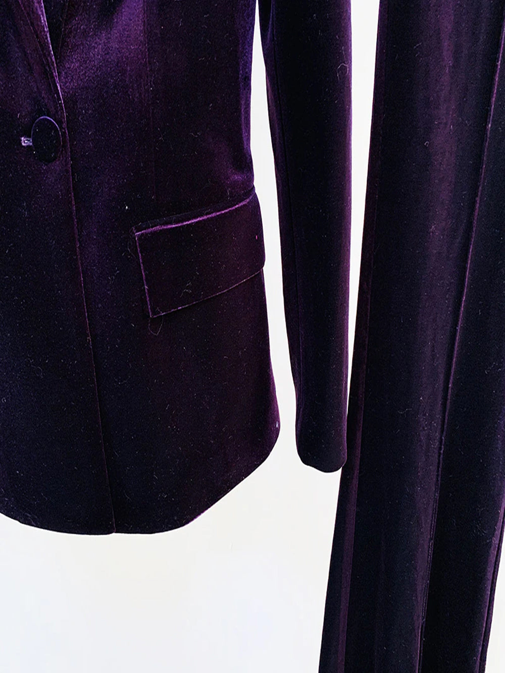 Conjunto de blazer de terciopelo y pantalón acampanado HINIYA en morado