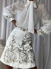 SAINTE Blouse & Skirt Set in White