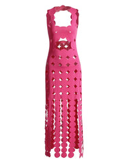 CERA Appliqué Fringe Maxi Dress in Fuchsia