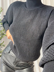 CHO Rippenstrick-Rollkragenpullover in Schwarz