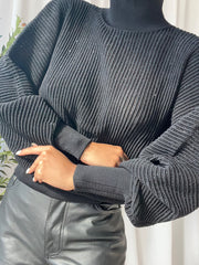 CHO Rippenstrick-Rollkragenpullover in Schwarz