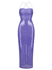 VESSAI Sequins Maxi Dress in Purple