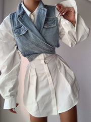 Blouse & Denim Vest Set