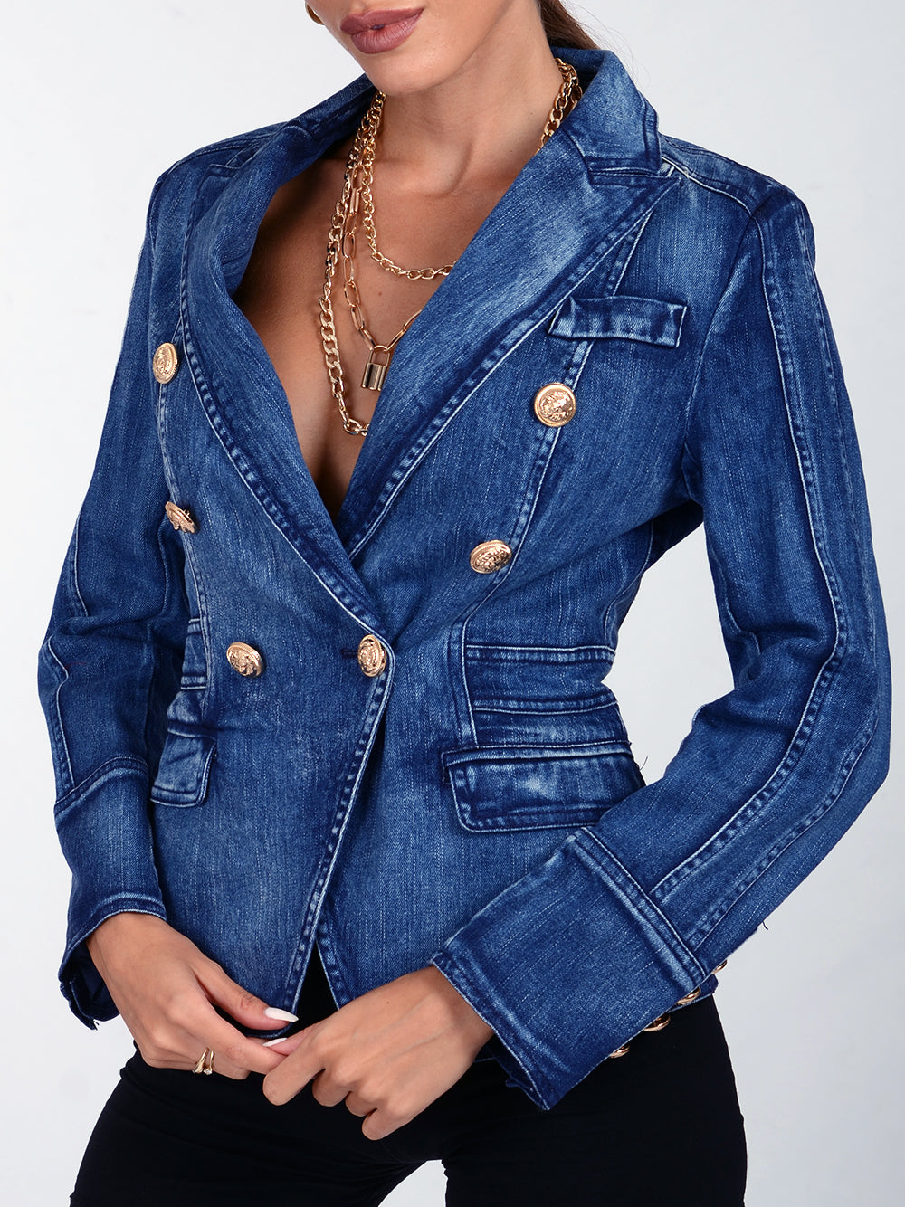 Zweireihiger Jeansblazer