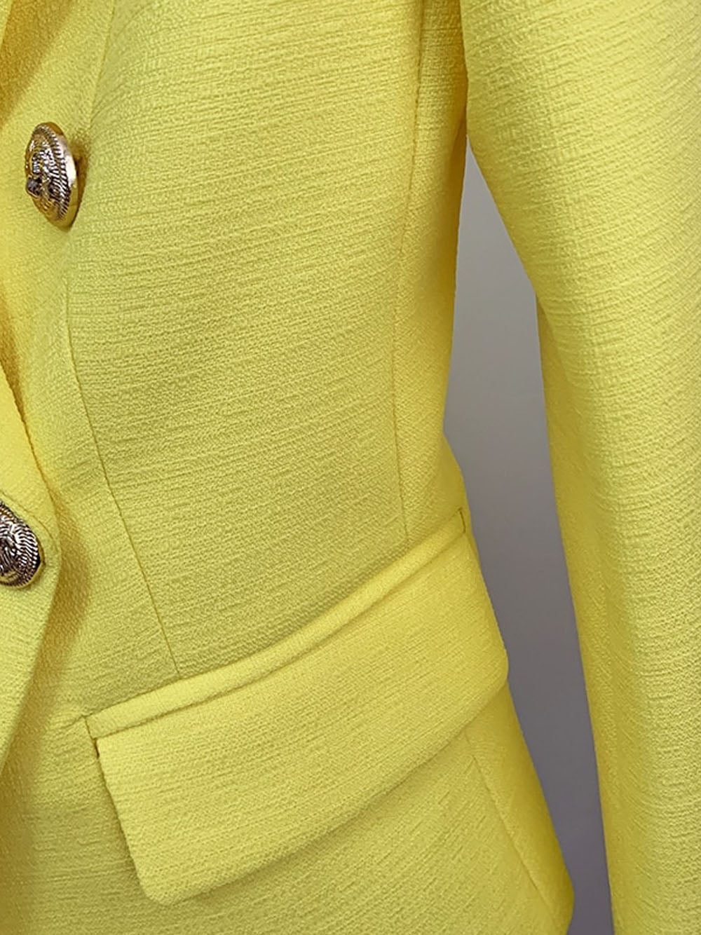 Double Breasted Textured Blazer in Yellow