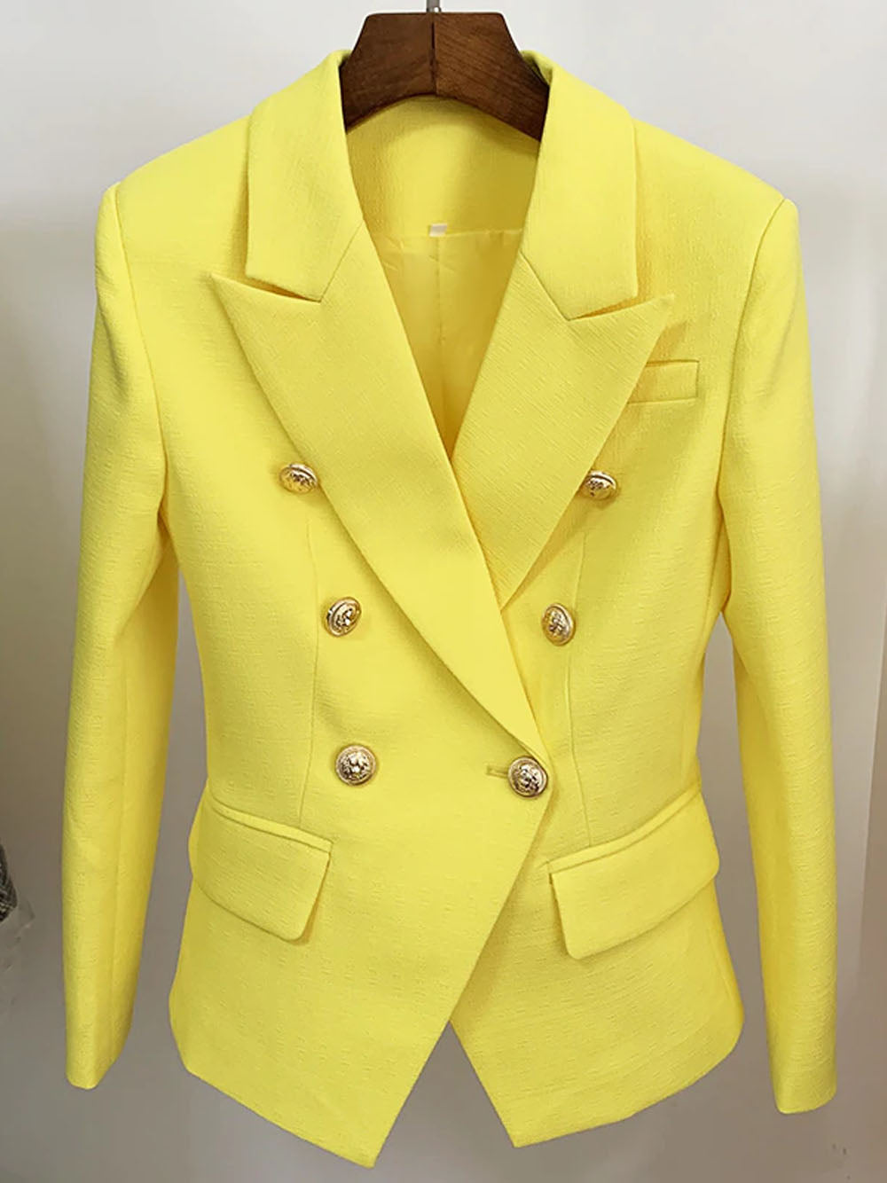 Double Breasted Textured Blazer in Yellow