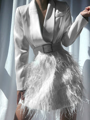 FIFTH AVE Feathers Dress in White