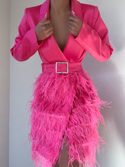 Vestido de plumas FIFTH AVE en fucsia