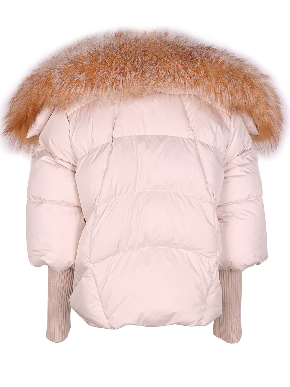 Pufferjacke mit Pelzbesatz in Beige