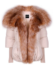 Chaqueta acolchada con ribete de piel en beige