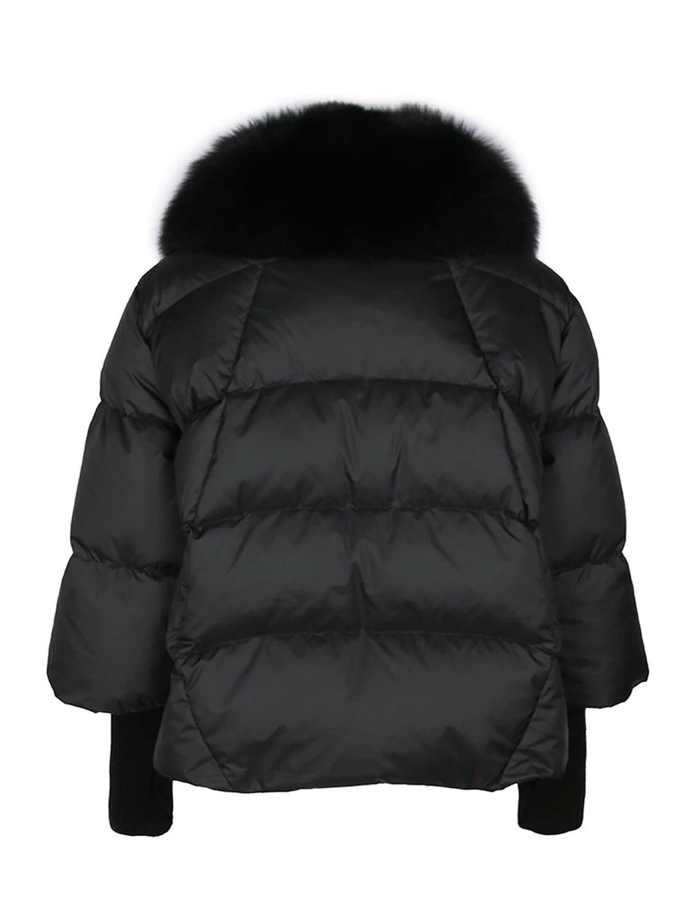 Pufferjacke mit Pelzbesatz in Schwarz