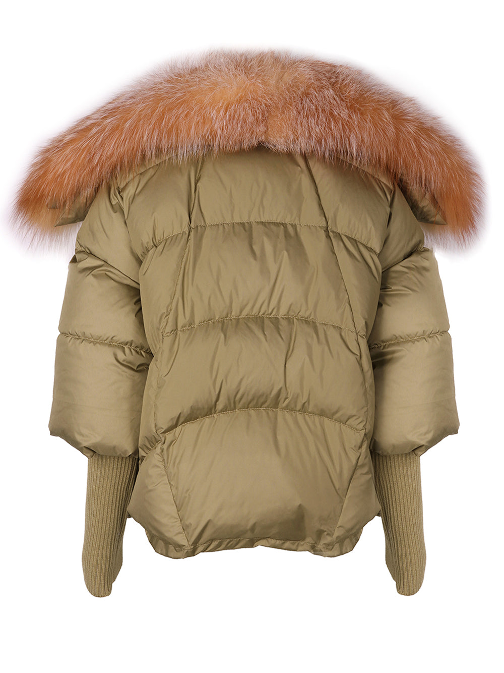 Fur Trim Puffer Jacket in Khaki & Brown