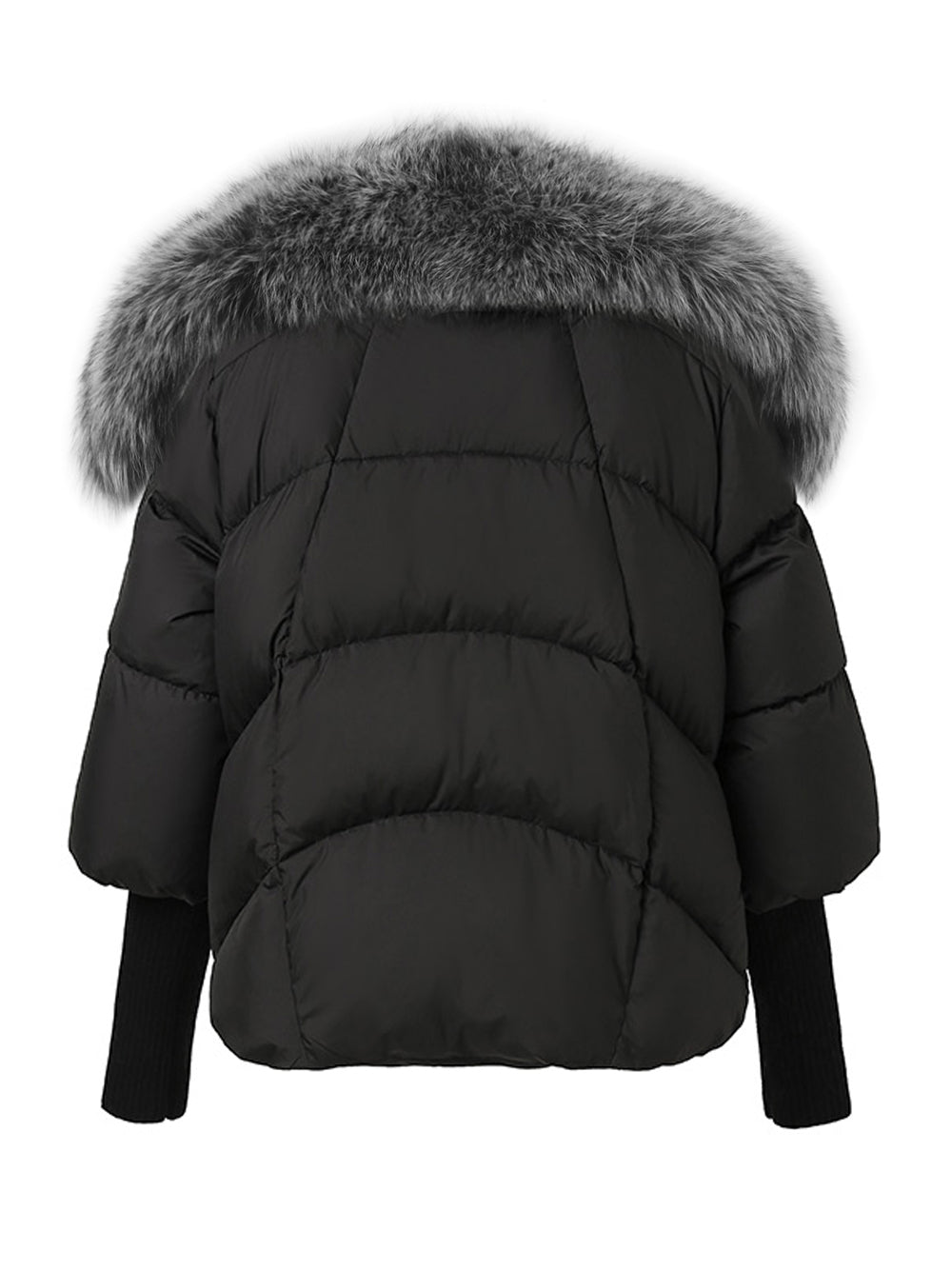 Pufferjacke mit Pelzbesatz in Schwarz und Grau