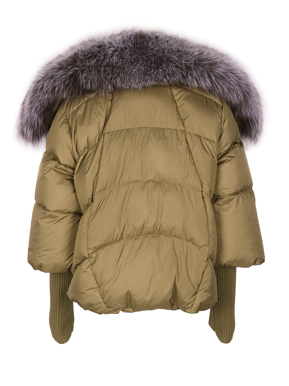 Pufferjacke mit Pelzbesatz in Khaki und Grau